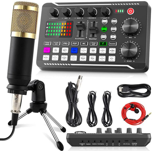Facmogu F998 Live Sound Card Audio Mixer, Podcast Audio Interface with DJ Mixer Effects, Voice Changer with Sound Effects for Live Streaming, Recording, and Gaming,Live Streaming Microphone Audio Bundle