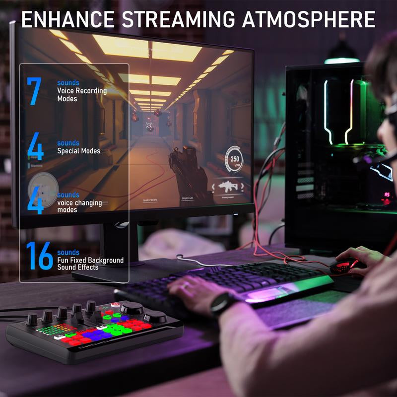 Facmogu F998 Live Sound Card Audio Mixer, Podcast Audio Interface with DJ Mixer Effects, Voice Changer with Sound Effects for Live Streaming, Recording, and Gaming,Live Streaming Microphone Audio Bundle
