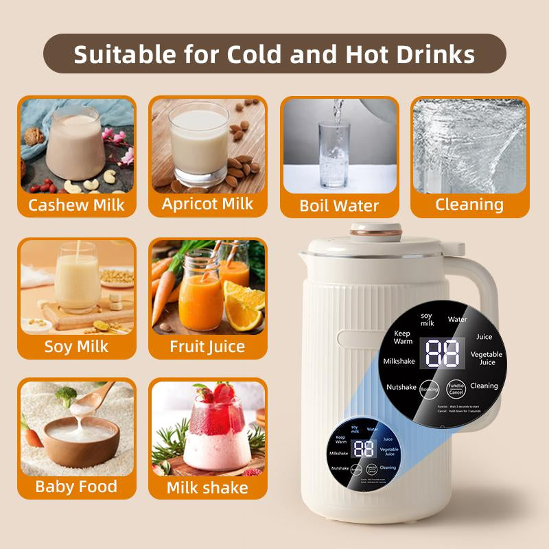 9-In-1 Smart Soy Milk Maker Machine with 40Oz Capacity - No Grind/Filter Needed, Direct Bean-To-Milk, Ultra-Quiet, 12H Timer, Stainless Steel, Auto-Clean & Non-Toxic Design, Mothers' Day Gift Soy Milk Maker Cashew Milk