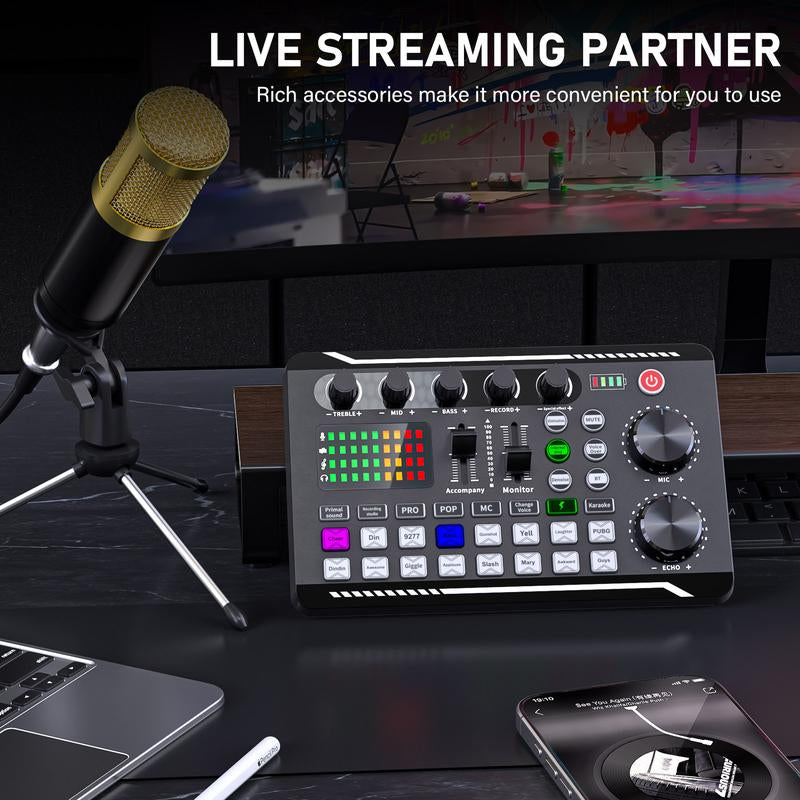 Facmogu F998 Live Sound Card Audio Mixer, Podcast Audio Interface with DJ Mixer Effects, Voice Changer with Sound Effects for Live Streaming, Recording, and Gaming,Live Streaming Microphone Audio Bundle