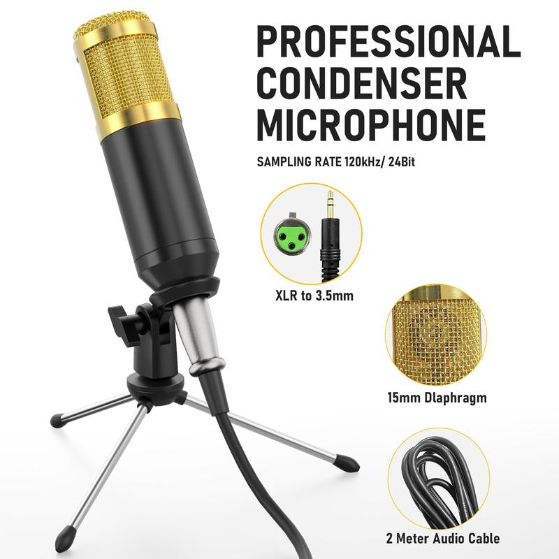 Facmogu F998 Live Sound Card Audio Mixer, Podcast Audio Interface with DJ Mixer Effects, Voice Changer with Sound Effects for Live Streaming, Recording, and Gaming,Live Streaming Microphone Audio Bundle