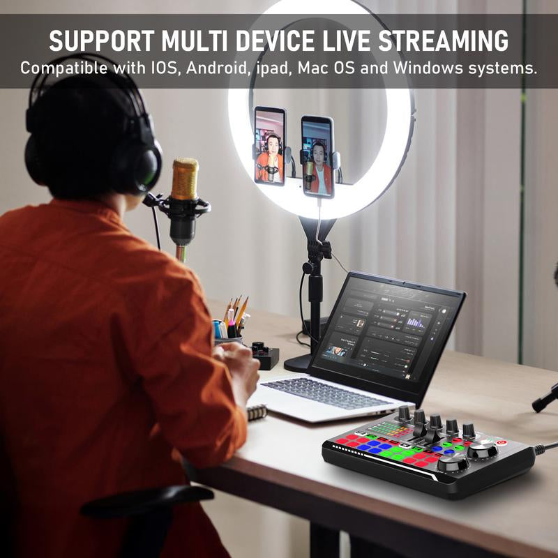 Facmogu F998 Live Sound Card Audio Mixer, Podcast Audio Interface with DJ Mixer Effects, Voice Changer with Sound Effects for Live Streaming, Recording, and Gaming,Live Streaming Microphone Audio Bundle