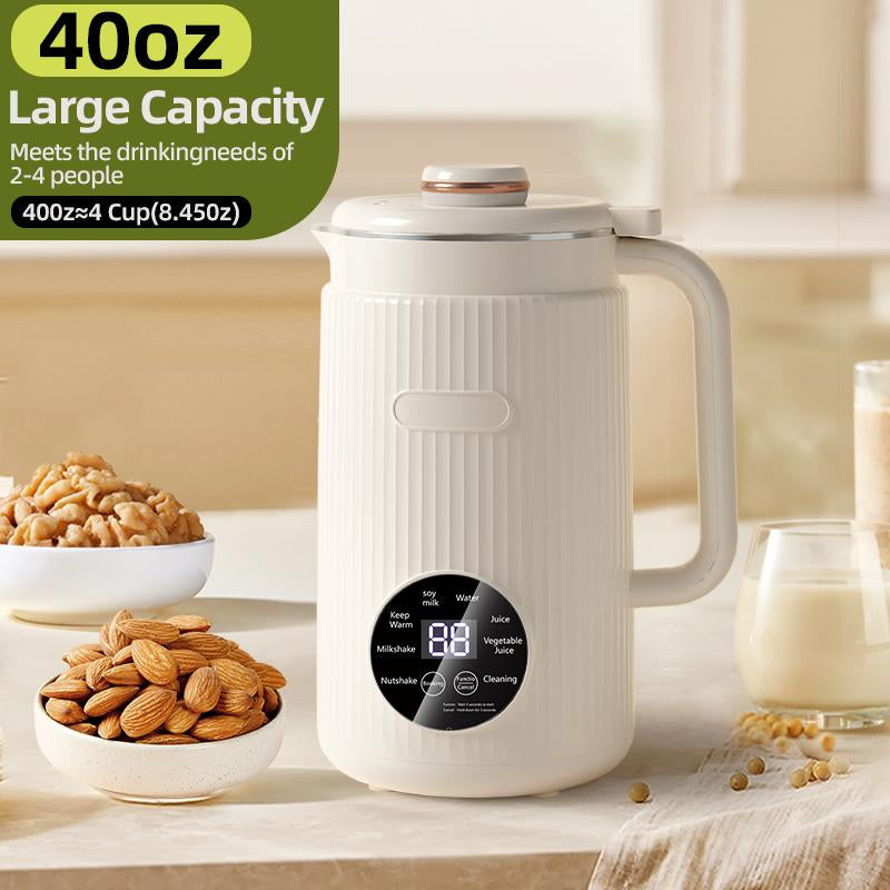 9-In-1 Smart Soy Milk Maker Machine with 40Oz Capacity - No Grind/Filter Needed, Direct Bean-To-Milk, Ultra-Quiet, 12H Timer, Stainless Steel, Auto-Clean & Non-Toxic Design, Mothers' Day Gift Soy Milk Maker Cashew Milk