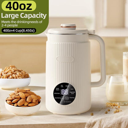 9-In-1 Smart Soy Milk Maker Machine with 40Oz Capacity - No Grind/Filter Needed, Direct Bean-To-Milk, Ultra-Quiet, 12H Timer, Stainless Steel, Auto-Clean & Non-Toxic Design, Mothers' Day Gift Soy Milk Maker Cashew Milk